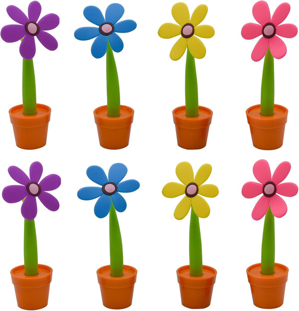 Maydahui 8PCS Flower Ballpoint Pens Set - Cute Creative Design with Plant Pot Stand for Student Party Gifts