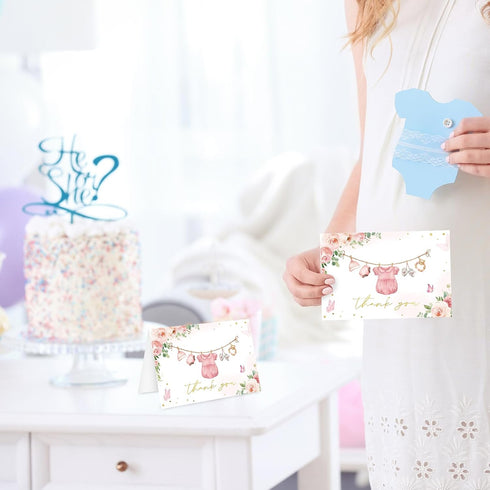 50 Pack 4 6 Inch FYSUIMU Baby Shower Thank You Card Pink Floral Clothes Greeting Card Foil Gold Flower Boxed Blank Note