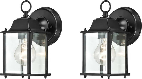 WISBEAM 2 Packs Outdoor Wall Lantern, Black Exterior Waterproof Wall Sconce for