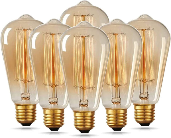 HESSION 6-Pack Vintage Edison Bulbs, ST64 40W E26 Base Amber Glass Warm