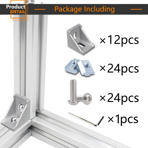 12 Sets 4040 Series Aluminum Extrusion Connectors, 12 pcs Corner Brackets, 24 pcs T Nuts and Screws