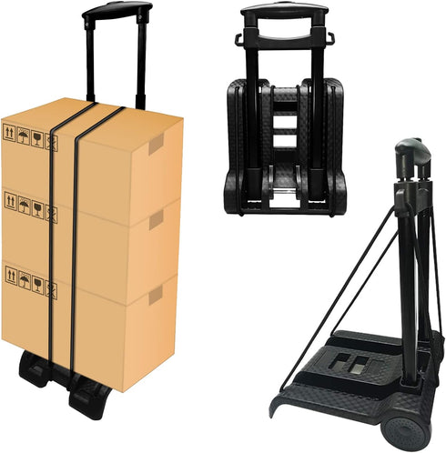 50kg/110lbs 2 Use(BY07-Black) Portable Folding Hand Truck Lightweight Trolley Compact Utility Cart with Heavy Duty