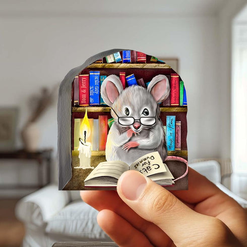 Mouse Reading Book Wall Decor Sticker Decal - Kids Room, Classroom, Home, Adorable Librarian Mouse Design