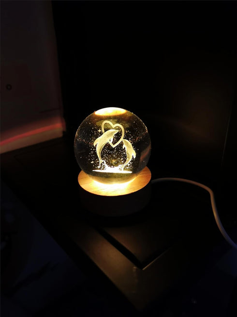 Zabalar 3D Crystal Dolphin Ball Light with Colorful LED Light Base,Heart Dolphin Lamp for Room,Color Changing Animal