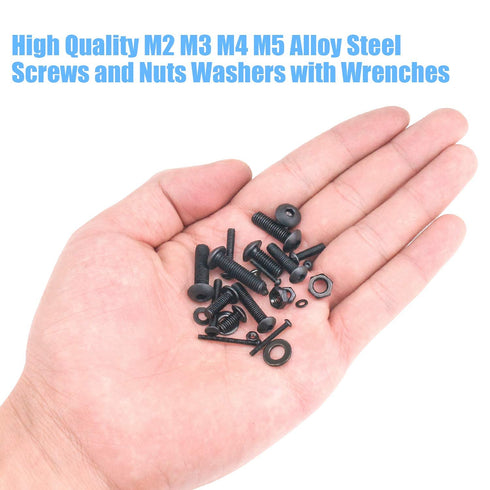 1220 Pieces M2 M3 M4 M5, 10.9 Grade Alloy Steel Hex Button Head Cap Bolts Screws Nuts Washers Assortment