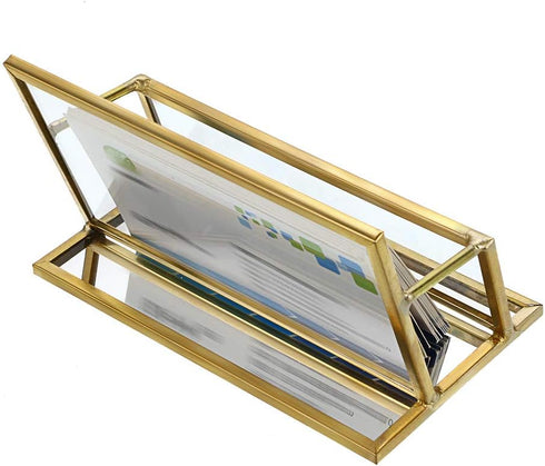 Hipiwe Vintage Gold Metal Business Card Holder Stand, Office Desktop Countertop Name Card Display Organizer