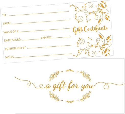 Fancy Land Blank Gift Certificates, 25pcs Gold Foil Cards with Envelopes for Business