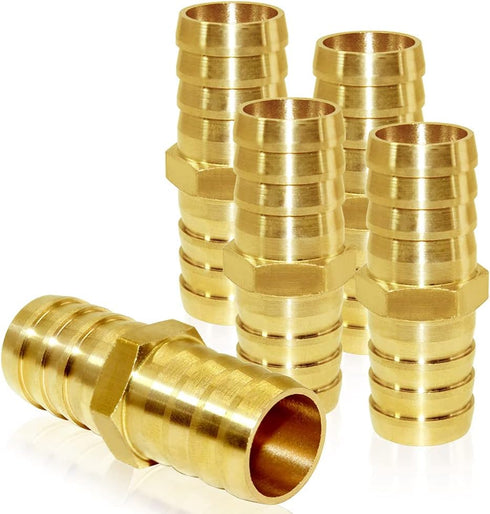 Joywayus 3/4" ID Hose Barb Fitting, Hex Union Brass Adapter for Water/Fuel/Air (Pack of 5)