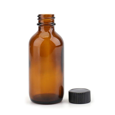 Bekith 30 Pack 2 oz Boston Round Glass Bottles with Black Caps, Amber
