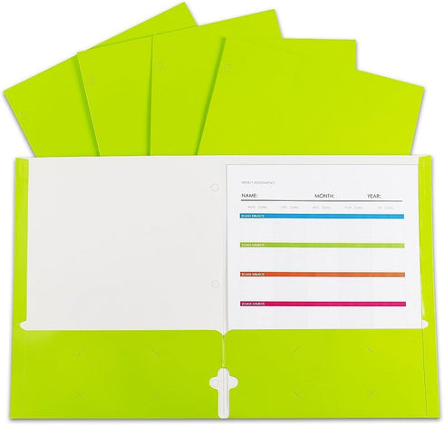 C-Line Laminated Paper, 2-Pocket Portfolio, 3-Hole Punched, Green, Box of 25 (CLI06313)