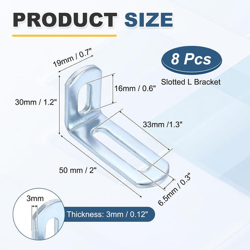 8 2"x1.2"x0.7", 90 uxcell Pcs Adjustable Right Angle Brackets, Slotted L-Shape Corner Bracket Degree Steel l Bracket