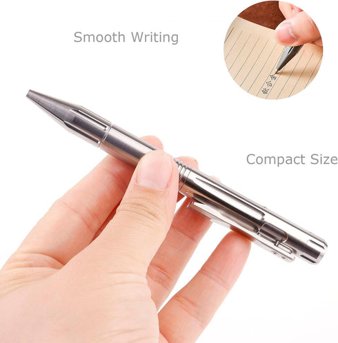 Titanium Bolt Action Ballpoint Pen, Compact Refillable Writing Pen with Pocket Clip