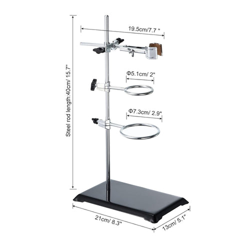 PATIKIL Lab Stand Set - 16 Inch Stand & Clamp Set with Flask Clamp & 2 Retort Rings for Chemistry Laboratory
