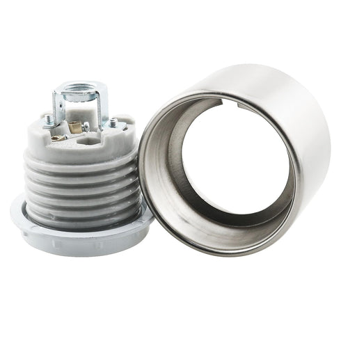 YHXiXi E26 Medium Base Ceramic Lamp Holder with Shade Ring and Bracket Keyless Ceramic Threaded Socket Lighting Fixture