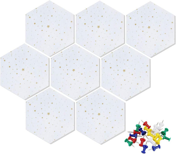 Felt Hexagon Bulletin Board, Pack of 8 Notice Boards with 20 Push Pins, Felt Wall Tiles for Photos Memos