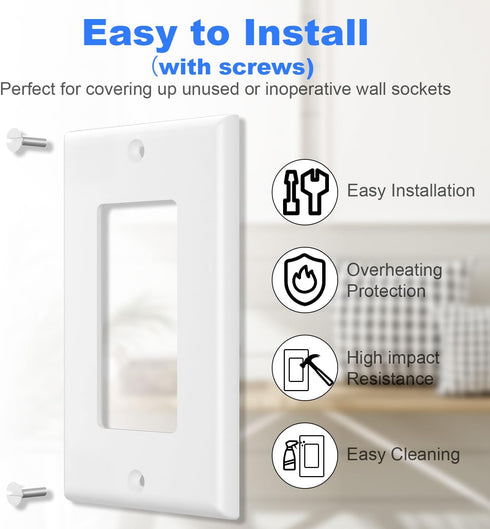 Decorator Wall Plate: Light Switch Outlet Cover with Screws, 1-Gang Standard Size 2.76"W x 4.5"H, Glossy White (10 Pack)