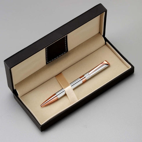 Ballpoint Pen with Gift Box, Retractable 1.0mm Black Ink Pen for Men Women, Refillable, B5 (Rose Gold+Silver)