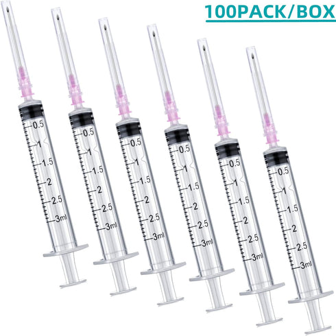 100 Pack 3ml 18Ga Lab Syringe Tools, Individually Packed with Measurement