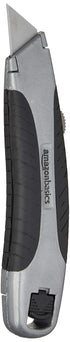 Amazon Basics Retractable Utility Knife with 3 Blades, Soft Grip, Black/Silver