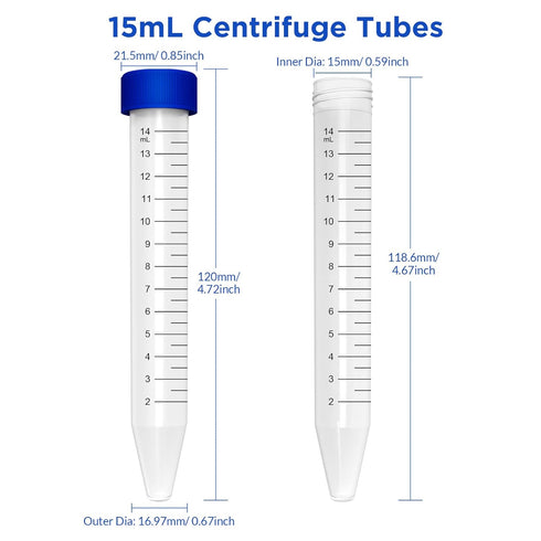 SimPure Centrifuge Tubes 15mL, Sterile 50 PCS, Polypropylene, Leak-Proof Screw Caps, Non-pyrogenic