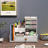 Upgraded Desktop Stationary Organizer with Drawer, DIY White Pencil Holder for Home, Office and School Tidy Caddy