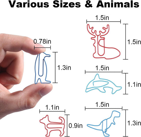 GameXcel Animal Shaped Paper Clips - Assorted Colors, 80 Count, Cute Rust Resistant Office Supplies
