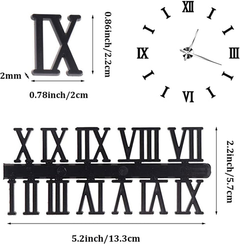 Clock Numerals Kit, DIY Digital Clock Numbers, Arabic and Roman Number Replacement Parts, Black Silver Gold (6 Pieces)