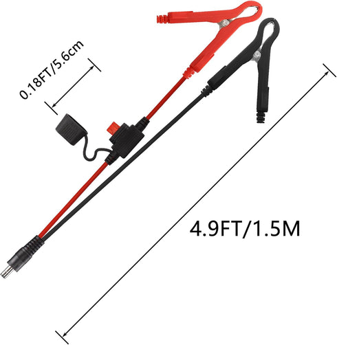 CERRXIAN 4.9FT/1.5M 16AWG DC 5.5mm x 2.1mm Battery Clamps Extension Cord with 10A Fuse for Car Charger Power Supply
