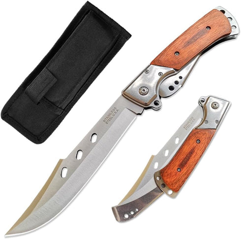 DOOM BLADE Long Blade Pocket Folding Knife, Sharp Survival Work Knives, Foldable Large Knife with Rosewood Handle, Gift