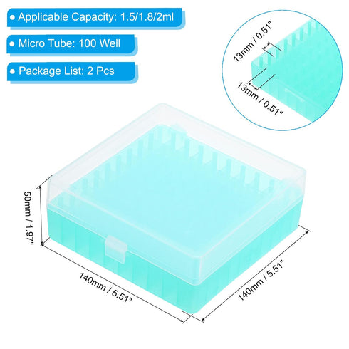 PATIKIL 100 Well Centrifuge Tube Freezer Storage Box, 2 Pcs Polypropylene Lockable Tube Rack for 1.5/1.8/2ML Tubes Vials Samples, Green