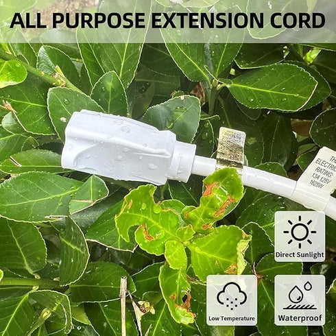 YOJOE 12/3 12 ft White Outdoor Extension Cord - 12 Gauge Heavy Duty SJTW 3 Prong Waterproof for Gardening