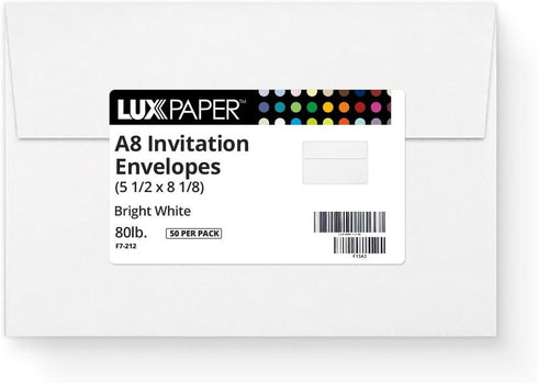 LUXPaper A8 Invitation Envelopes - Peel & Press - 5 1/2" x 8 1/8" - Bright White | 70lb. Text | 50 Qty