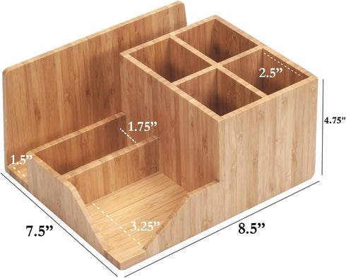 MobileVision Bamboo Multi-Function Desktop Organizer - Store Notepads, Folders, Paperclips, Business Cards & More