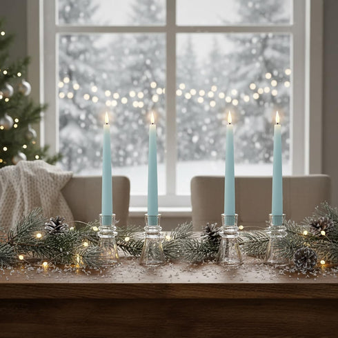 9 Inch, 4 Pack LampLust Flameless Taper Candles with Remote, Pastel Blue Candlesticks, LED Flickering Flameless Candles