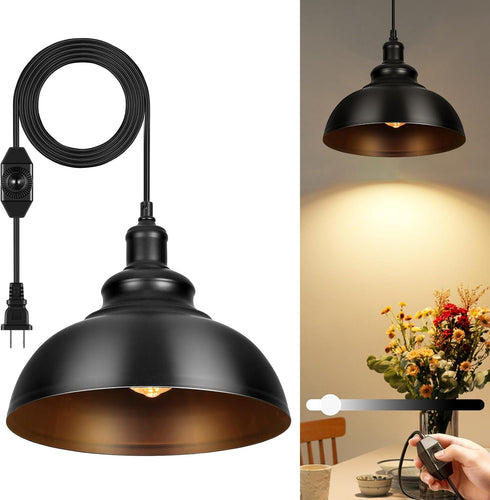 Lightess Black Pendant Lights Dimmable with Plug in Cord and ON/Off Dimmer