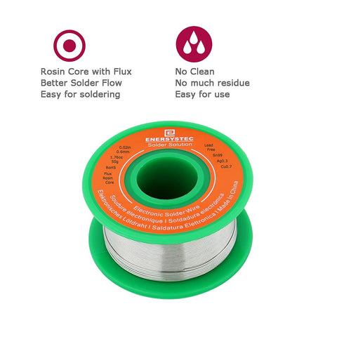 Solder Wire Rosin Core No Lead, Thin 0.6mm 50g Fine Solder with Flux, PB Free Electronics Soldering