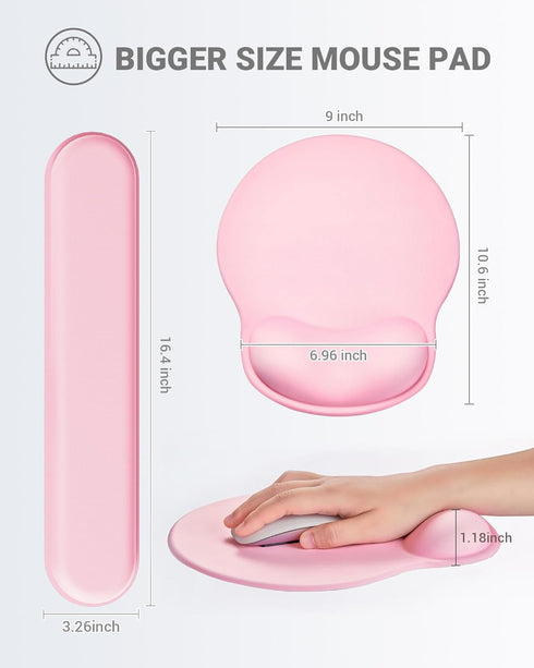 Ergonomic Mouse Pad Wrist Support Set, Memory Foam Keyboard Rest, Non-Slip Base Mousepad, Pink Set
