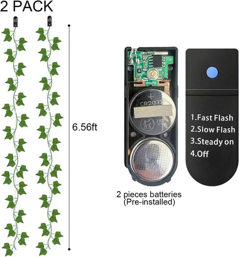 Generic 6.56FT 3 (2 Pack) Battery Powered(Pre-Installed) Leaf String Lights with Auto Timer, Fake Vines with Fairy