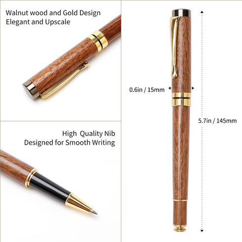 Ayiaren Luxury Walnut Wood Ballpoint Pen Set, 2 Black Ink Refills, Fancy Business Office Gift for Men Women
