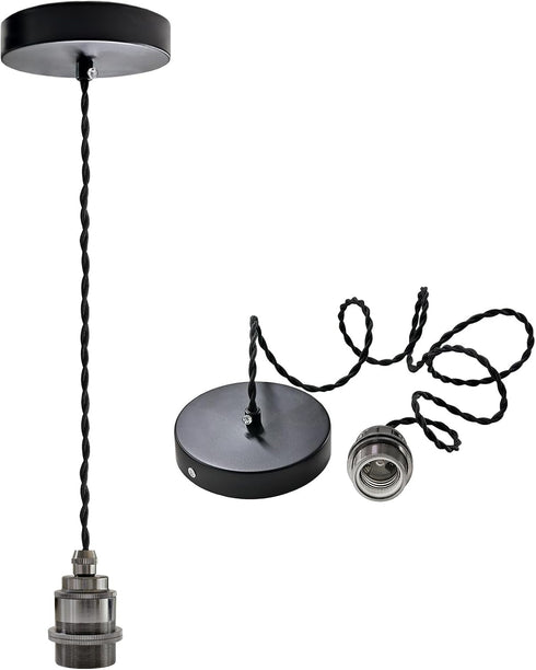 1-Light 4.92ft, E26 E27 Mini Pendant Light Kit, Adjustable Pendant Lights Cord Pearl Black Ceramic Socket Black Ceiling