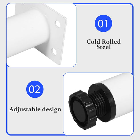8pcs Luxshiny Adjustable Round Metal Furniture Legs White, Height Adjustable Replacement Sofa and Bed Support Feet