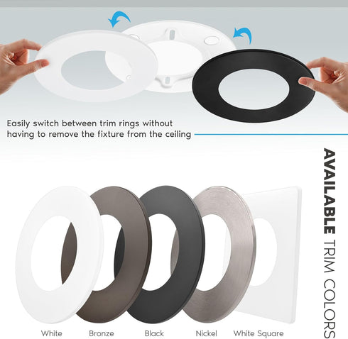 3-4 Inch 7.5W, 5CCT 2700K-5000K, 650LM, Dimmable 4 Inch LUXRITE Square LED Flush Mount & Recessed Light, Magnetic Trim