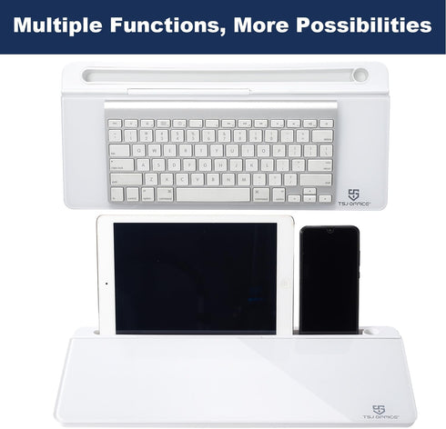 Small Glass Desktop Whiteboard Dry-Erase Board, Computer Keyboard Stand with Drawer, Desk Organizers for Office & Home