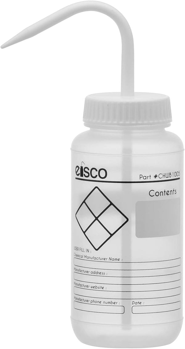 EISCO 500ml Chemical Wash Bottle, Wide Mouth, Self Venting, Low Density Polyethylene for Performance Plastics Labs