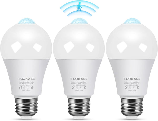Motion Sensor Light Bulbs 13W (100W Equivalent), 3 Pack A19 E26 Motion