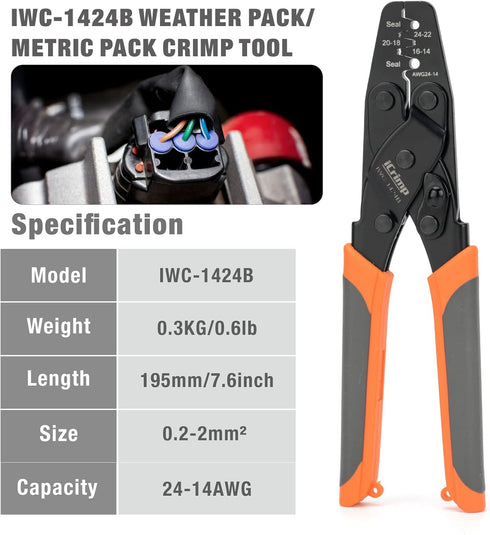 iCrimp Delphi Weather Pack Crimper, Metri Pack Crimping Tool, Wire Crimper for Sealed Weatherproof Automotive Electrical Connectors AWG14 to AWG24