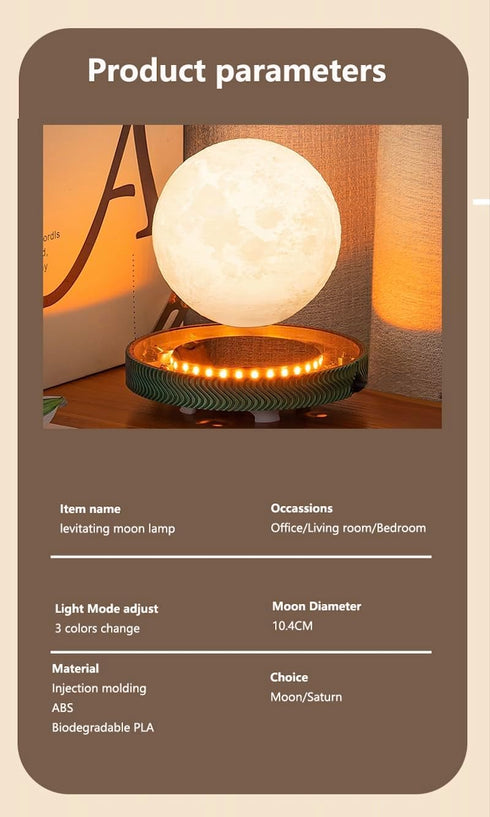 KIYOMING 360 3 Levitating Moon Lamp Floating Saturn Lamp with Transparent Luminous Light Base Suspension Rotation