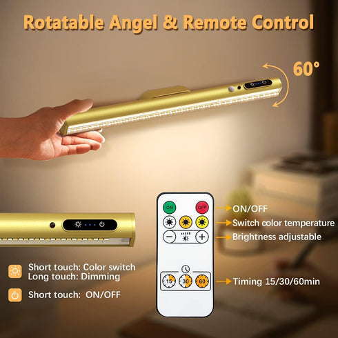 Dimmable Closet Hapfish Battery Powered Operated Wall Strip Lights, Rechargeable Magnetic LED Light Bar with Remote