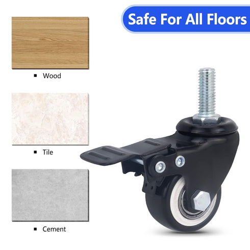 1.5" Stem Casters Set of 4, Heavy Duty Threaded Stem 5/16"-16 x 1" Swivel Wheels with Brakes, 300Lbs