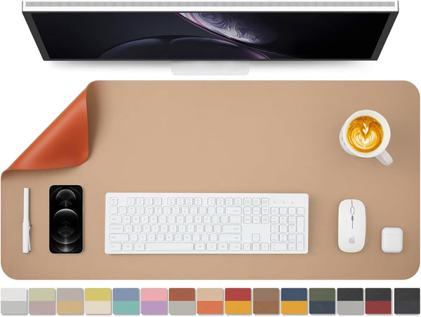 Dual Sided Leather Desk Mat - Waterproof Desk Pad for Office and Home, Ideal for Large Mouse Pad (Apricot+Orange,
